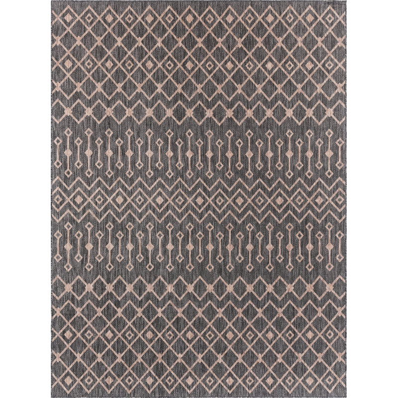 Tapis intérieur / extérieur gris anthracite Leyla, Rectangle 8 pi x 11 pi 4 po