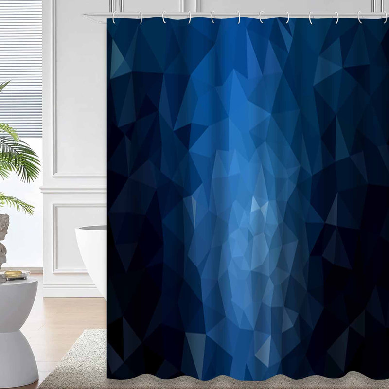 Rideau de douche triangulaire bleu foncé à motif géométrique triangulaire bleu marine avec 12 crochets, 72" L x 72" W