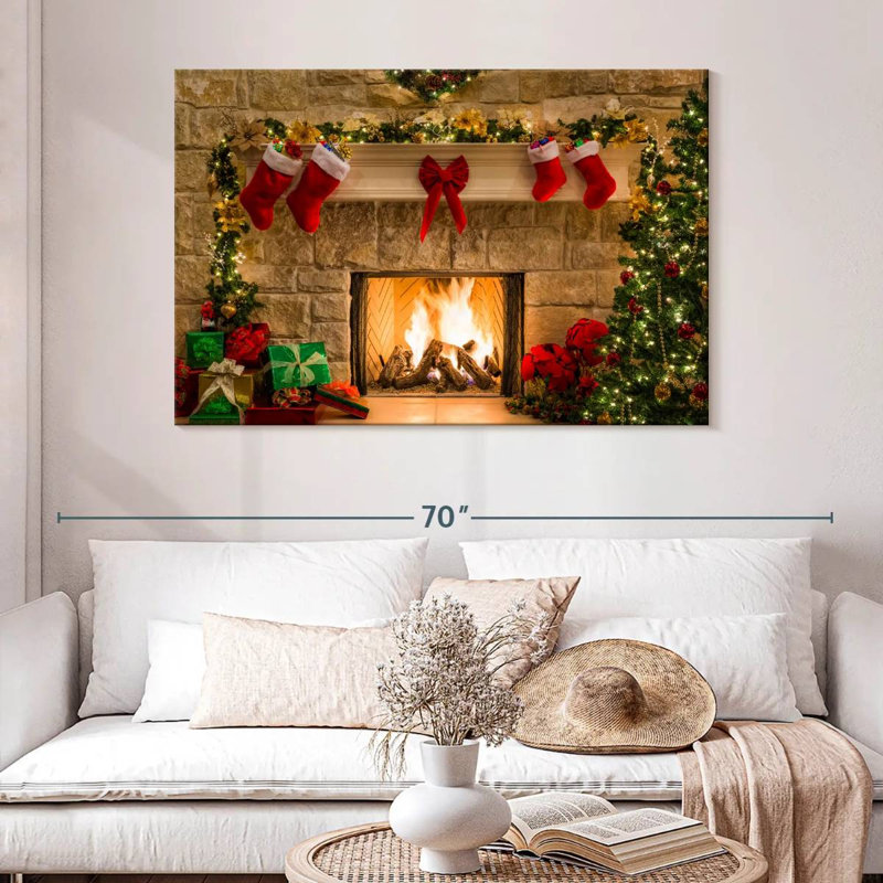 Foyer de Noël décoré, H 32 po x l 48 po