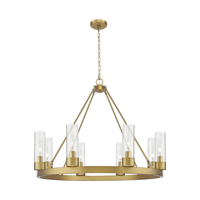 Jaiwan - Lustre 6 lumières avec abat-jour, Grainé, Laiton brossé