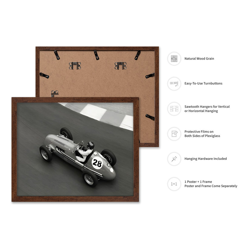 Voiture de course historique, Poster, H 08 po x l 10 po, Brown Framed
