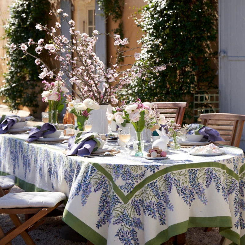 Wisteria Handmade Floral Tablecloth, Blue/Green, 70" x 70"