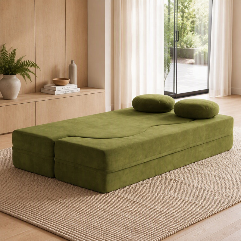 Canapé-lit 2 en 1 pliant avec coussin, canapé-lit simple, causeuse pour plancher et futon, canapé-lit pliant en mousse pour le salon, les invités, le bureau, un appartement, aucun assemblage requis, vert
