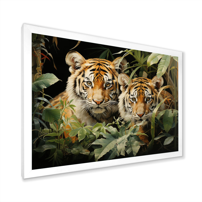 «Asian Art Tigers in Jungle III», reproduction d'art, H 16 po x l 32 po x P 1 po, Cadre photo blanc