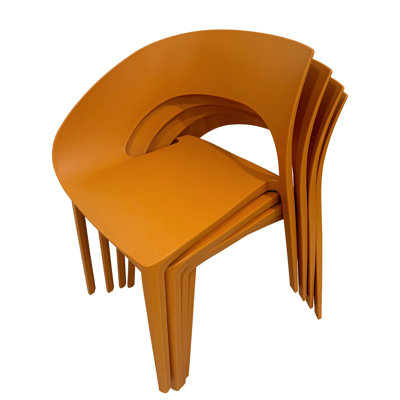 Chaise d'appoint à une pièce en polypropylène orange tropical - Design monobloc pour l'intérieur et l'extérieur, convient aux salons, salles à manger, jardins, terrasses et autres (ensemble de 4)
