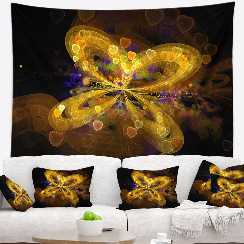 Tapisserie à motif floral à papillon jaune et à fixation murale, H 68 po x l 80 po