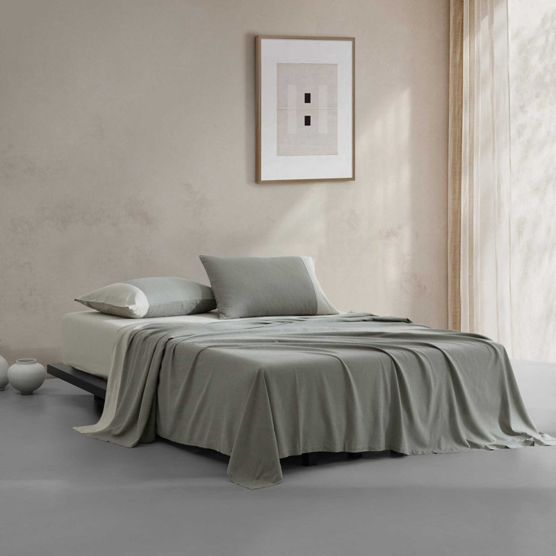 Ensemble de draps Calvin Klein, Ensemble de draps pour grand lit avec 2 taies d'or, Vert