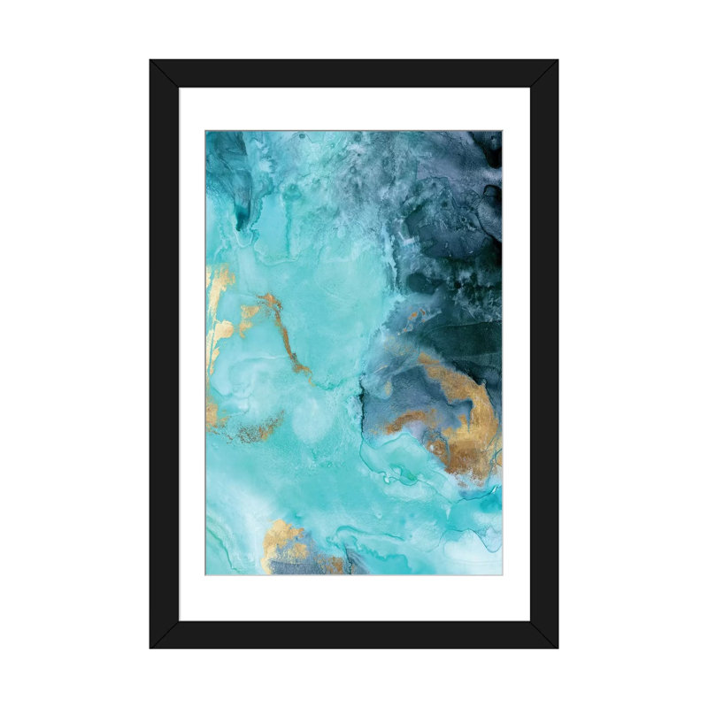 «Gold Under The Sea II» par Eva Watts - impression sur toile tendue, H 24 po x l 16 po x P 1 po, Papier d'art encadré noir