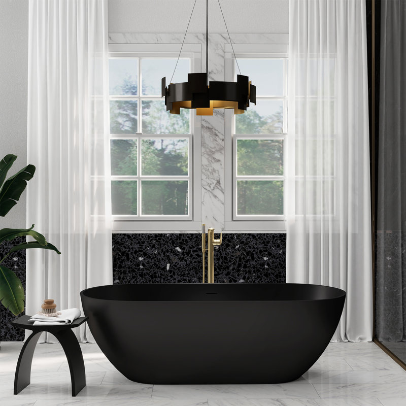 Tangent 69'' x 30" Solid Surface Stone Freestanding Soaking Bathtub