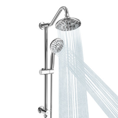 Pomme de douche à pluie haute pression avec jet manuel Akicon, pomme de douche double avec 6 modes de jet, système de pomme de douche à pluie avec barre coulissante à hauteur réglable pour la salle de bain, inverseur à 3 voies