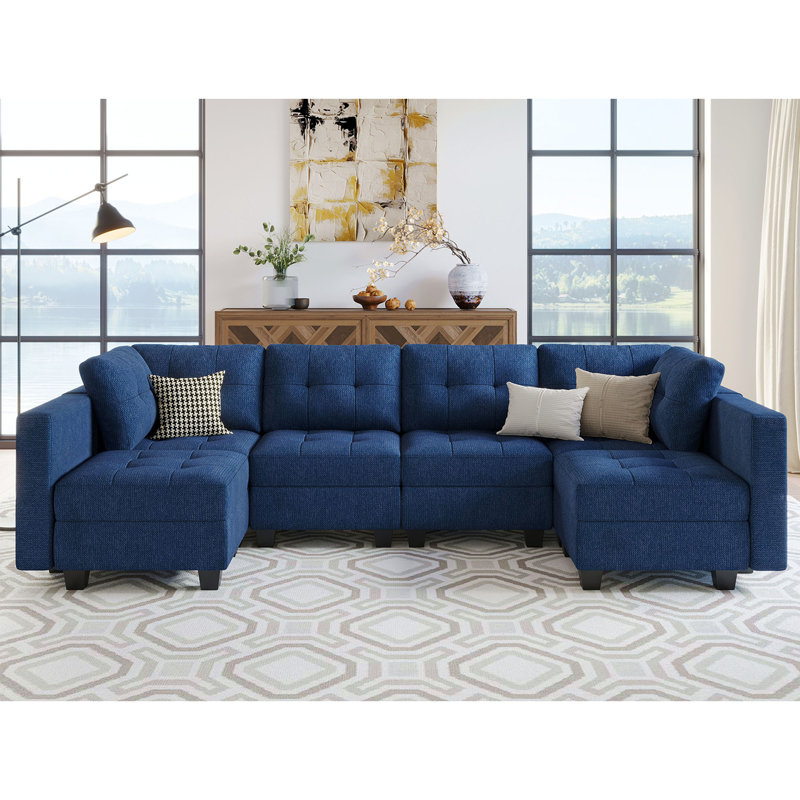 Canapé modulaire réversible en U Ashbury Ivery, Polyester bleu