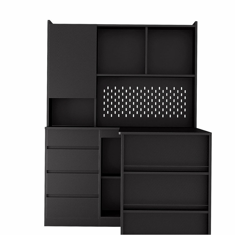 Bureau en L avec tiroir, bibliothèque et garde-robe, avec lumières DEL, table d'angle moderne, bureau à domicile