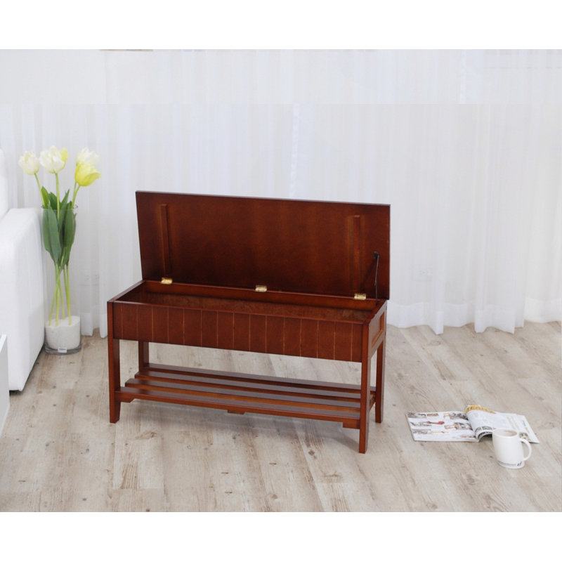 Solid Wood Shoe Bench With Storage, Cherry