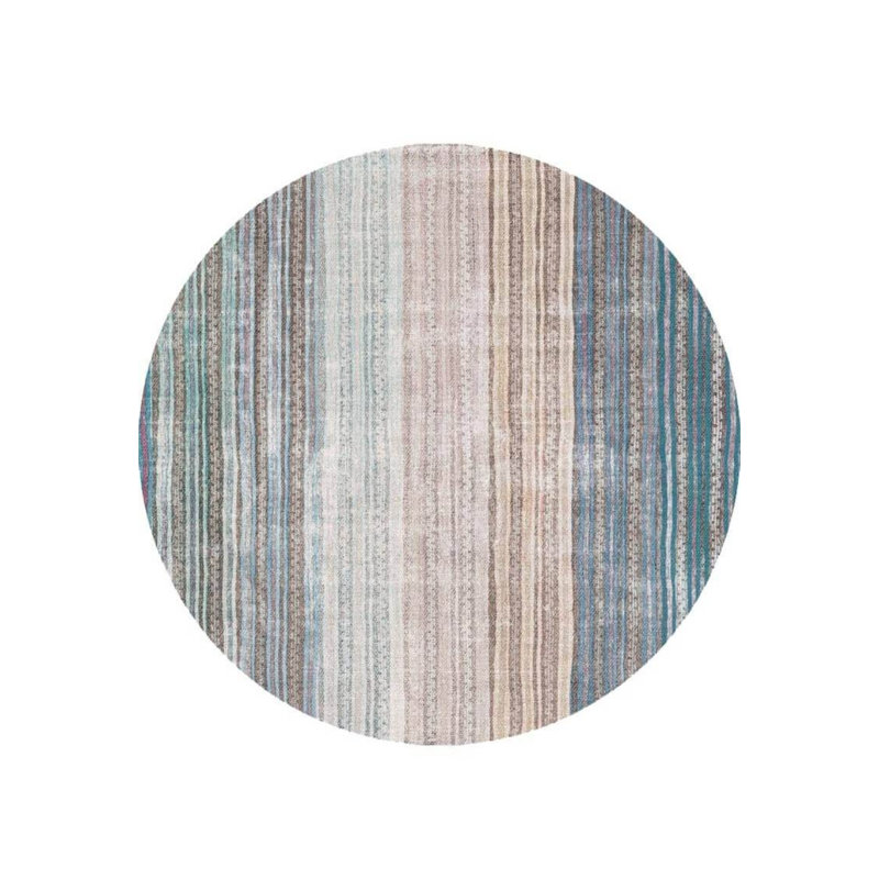 Tapis décoratif rayé bleu, beige et gris, Rectangle 3 pi 10 po x 5 pi 3 po