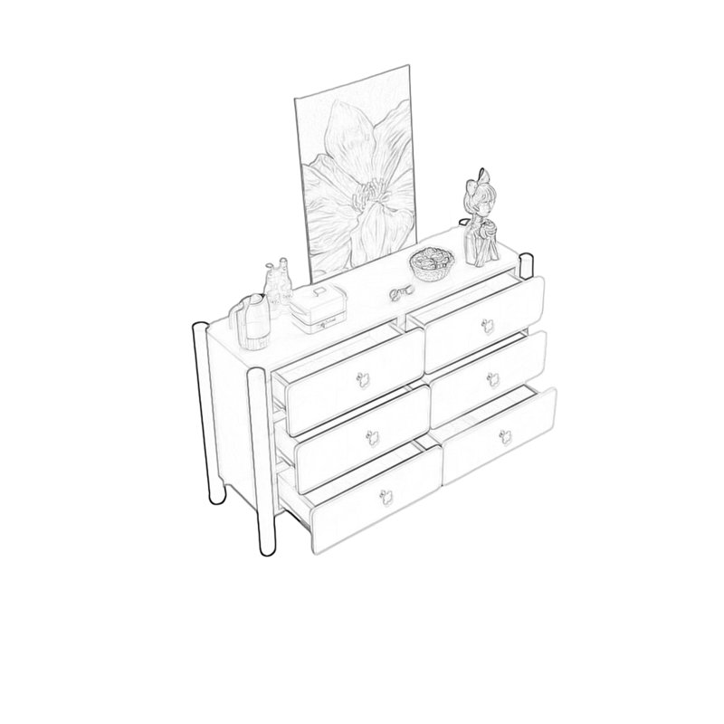 Six Drawer Sideboard with Concave Design, Light walnut