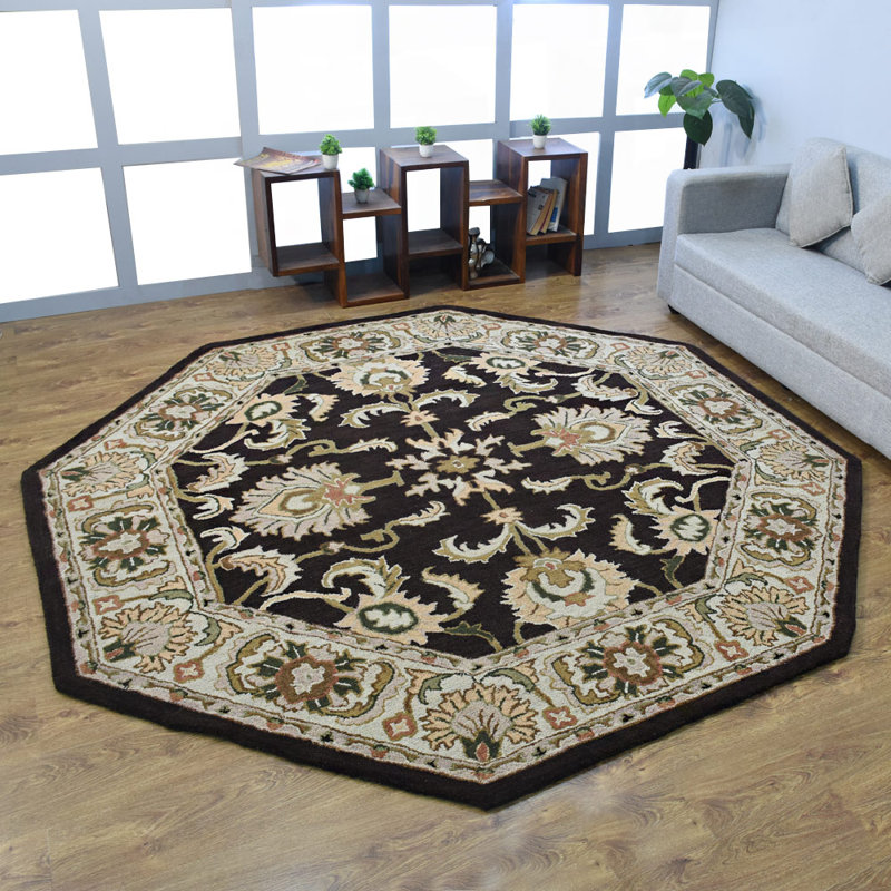 Beachampton Hand Tufted Wool Eco-Friendly Area Rugs - Octagon, Brown Beige Color, Oriental Design, High Pile Thick Handmade Anti Skid Area Rugs for Living Room, Bed Room
