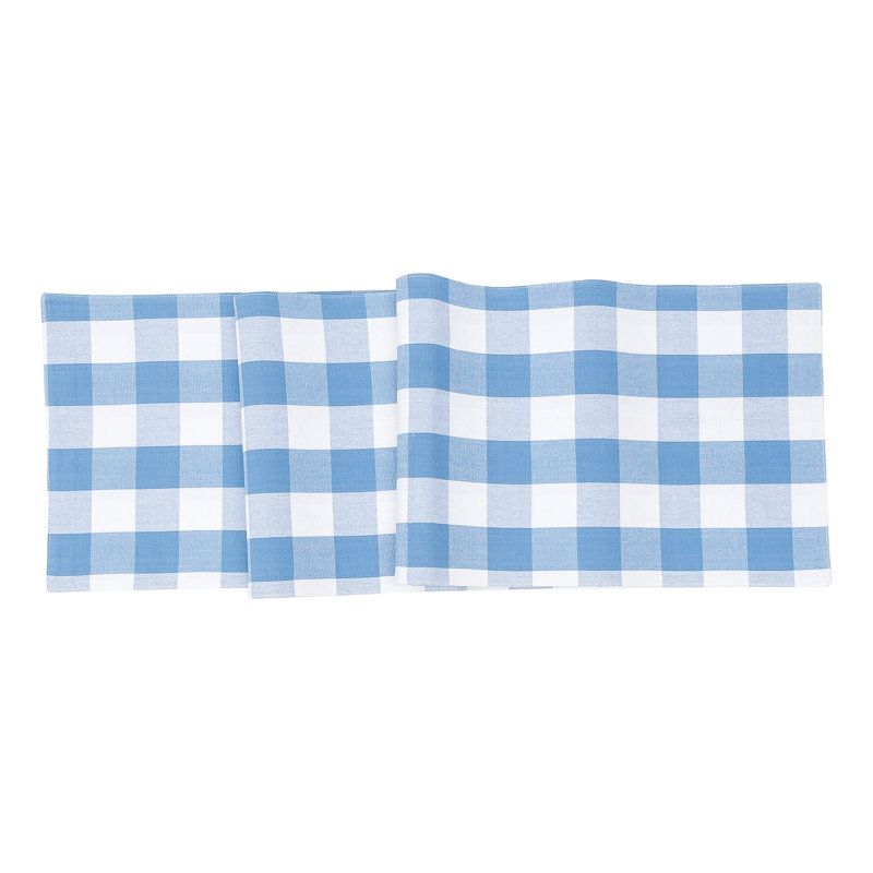 Loa Plaid Cotton Table Runner, Cornflower