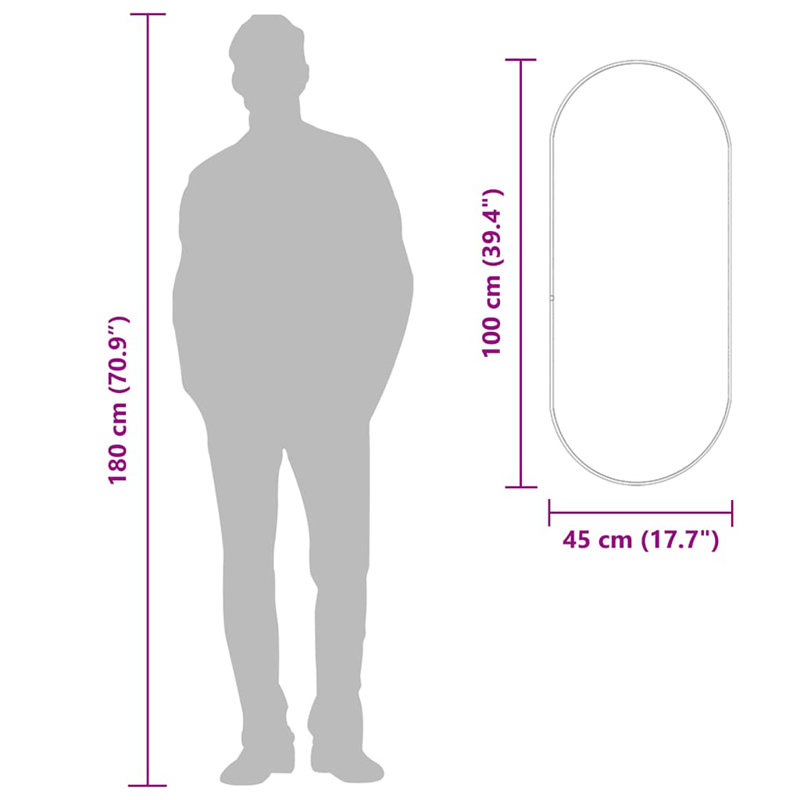 Kluk Wall Mirror, Black, 100cm x 45cm