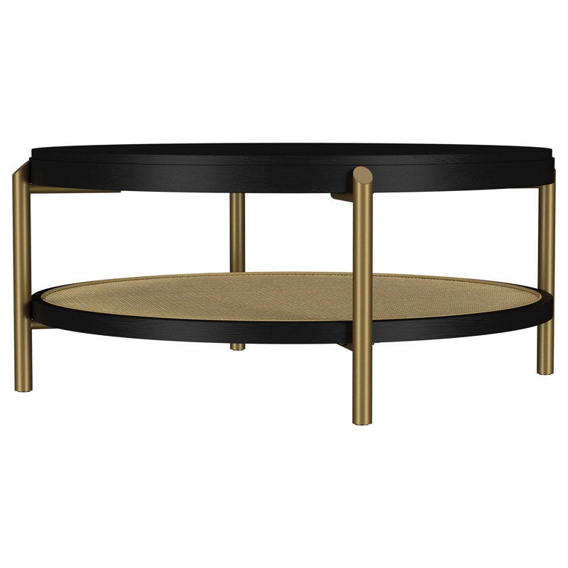 Table basse ronde avec tablette de rangement Benson, Noir