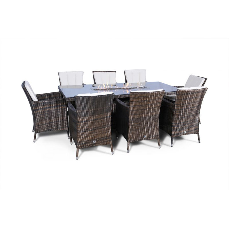 Parrish 8 - Person Wicker Patio Dining Set with Rectangular Table , Cushions Included, Brown, Beige