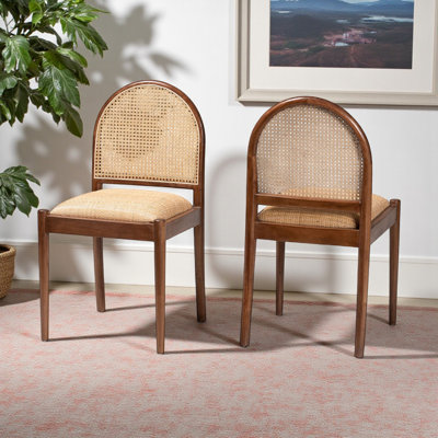 Moreno Dining Chair Set in Natural Rattan and Acacia Wood, 34.46'' H X 18.3'' W X 20.69'' D
