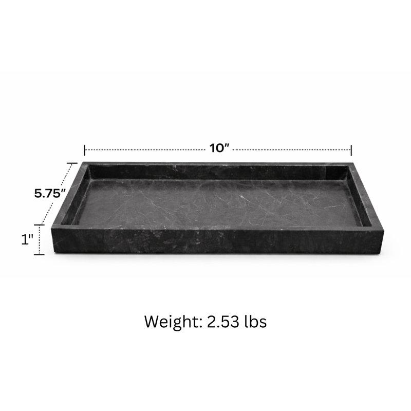 Plateau rectangulaire en marbre noir de jais - 10 x 5,75 x 1 po | Organisateur de maison et de bureau moderne et élégant