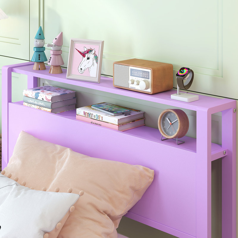 Jesselynn Twin Beds With Bookcase Storage, Purple