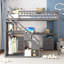 Lit mezzanine double avec commode, bureau et bande lumineuse, gris-1351841825-1351841826