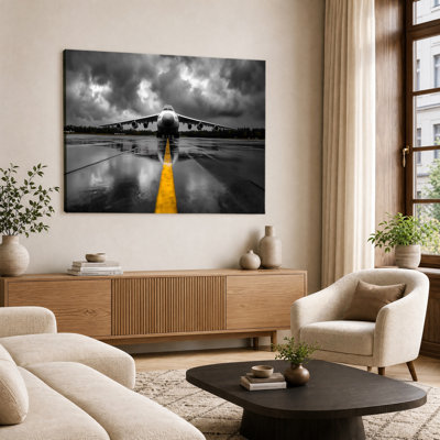 Wooden Framed Canvas Painting Artistic printing Plane On The Runway Unique and creative wall decor