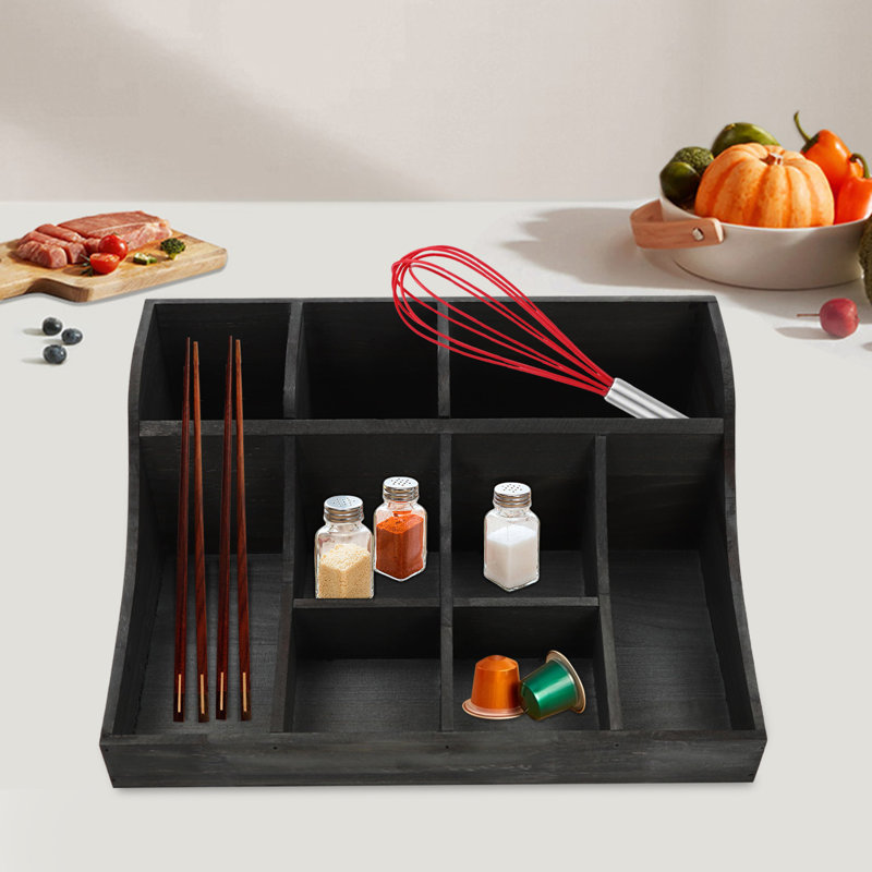 Solid Wood Desk Organizer, Black