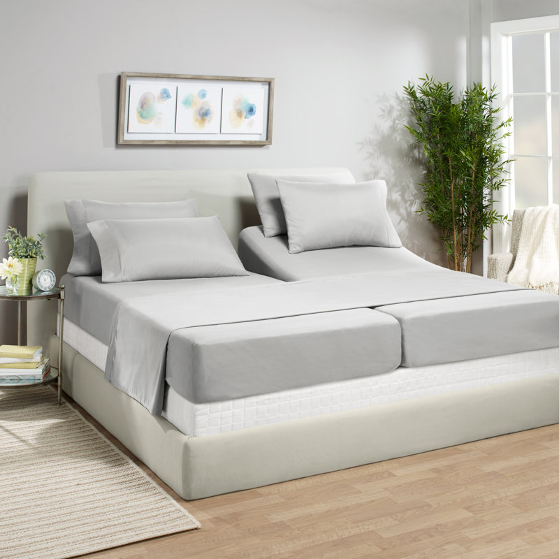 Ensemble de draps luxueux en microfibre, Très grand séparé, Gris clair argenté