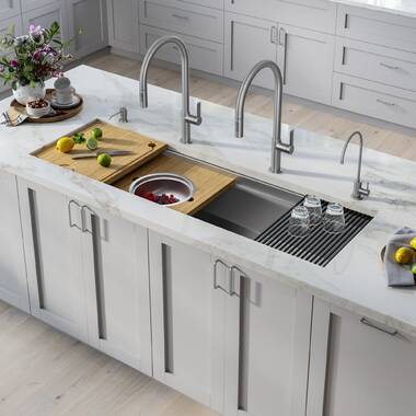 SR-PS-6020-16: 60 Inch Professional Prep Station Small Radius Undermount  Stainless Kitchen Sink