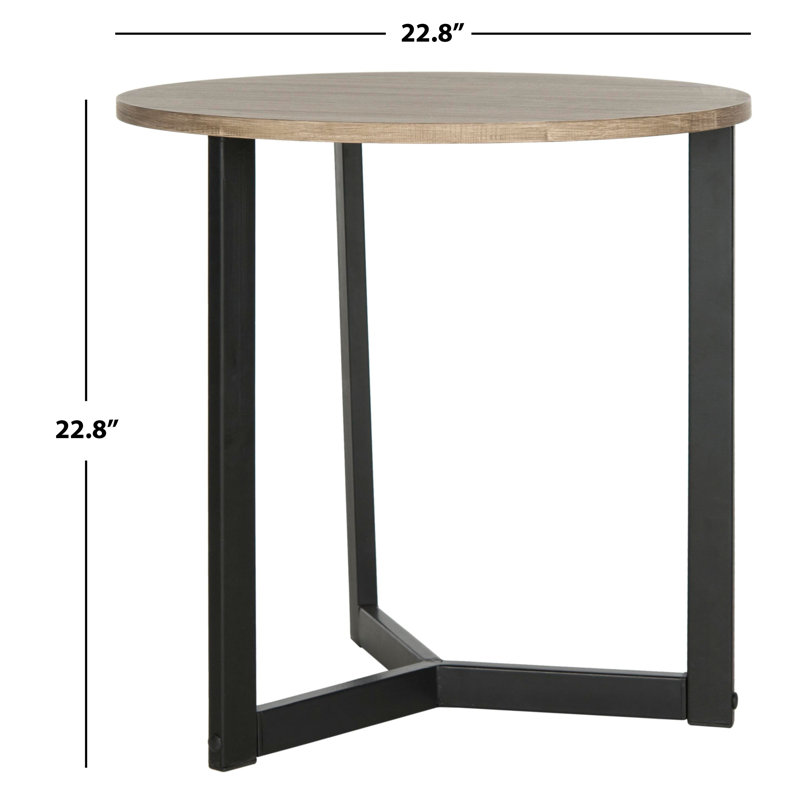 Leonard Round Oak and Black Metal End Table