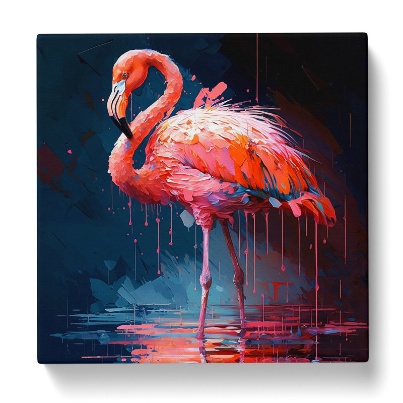 Flamingo Palette Knife Painting No.1 - Print, 50cm H x 50cm W x 3cm D