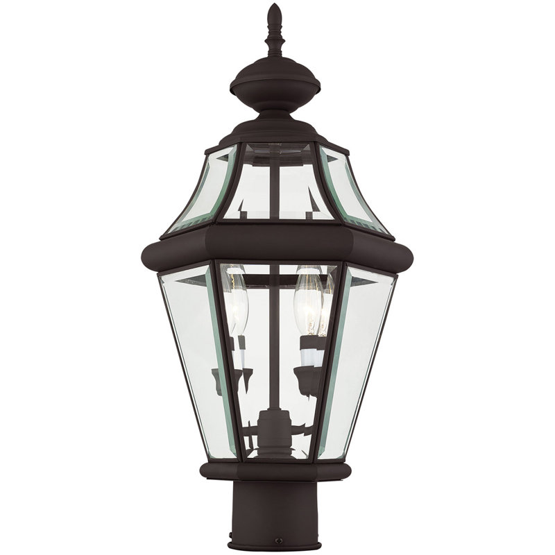 2 Light Outdoor Post Lantern Pendant with Clear Glass Shade, Bronze