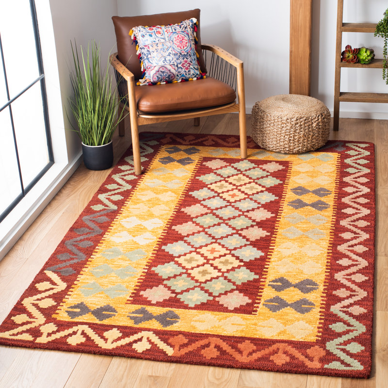 Rexford Hand Tufted Wool/Cotton/Latex Oriental Rug in Red/Gold, Rectangle 9' x 12'