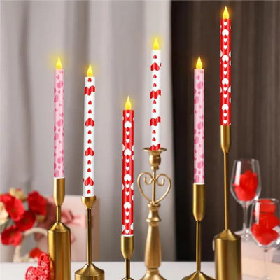 6 bougies coniques sans flamme de la Saint-Valentin 10,6 pouces en forme de cœur bougies à piles pour la Saint-Valentin