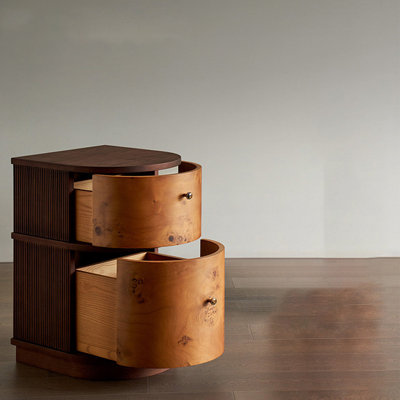 Armoire d'appoint à 2 tiroirs avec table de chevet rétro incurvée H 23,62 po x l 14,96 po