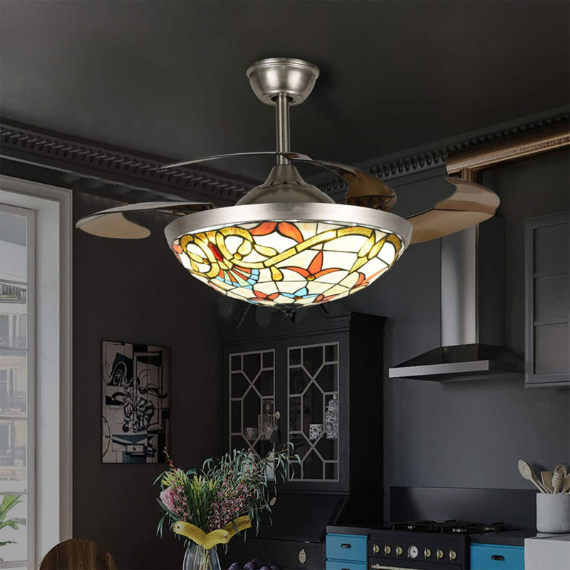 Ventilateur de plafond à 4 pales à DEL à 4 pales avec télécommande et ensemble d'éclairage inclus Antonanzas Hartwick