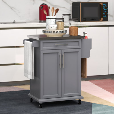 Îlot de cuisine sur roulettes, chariot de cuisine roulant avec comptoir en acier inoxydable, tiroir