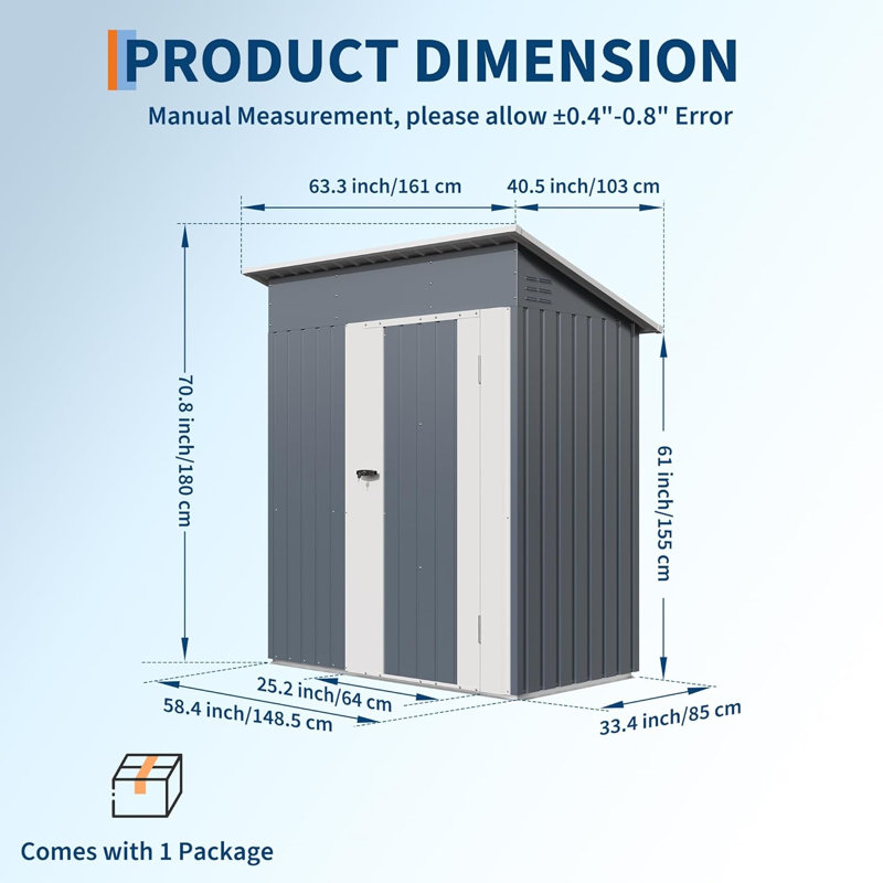 Remise de rangement extérieure 5 x 3 pi, remise à outils de jardin en métal avec portes et évents verrouillables, remise de jardin résistante aux intempéries pour les outils, l'équipement de pelouse et le patio