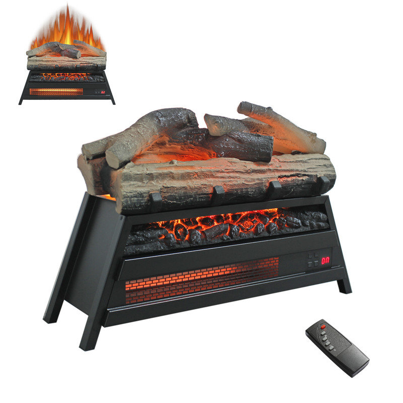 Symple Stuff 23" Electric Fireplace Log Set, Infrared Quartz Heater w/Adjustable 4 Flame Brightness, Realistic Ember Bed, Remote, Timer, Digital Display, 1500W