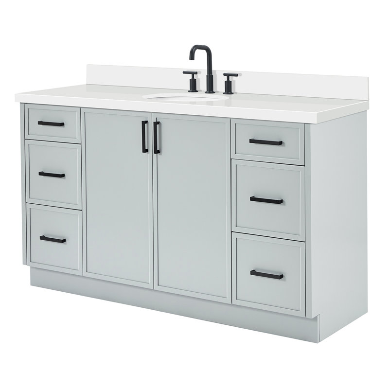 ARIEL Kelly 60 Single Sink Bathroom Vanity with Carrara Quartz Top, Rectangular, Gray, 61"
