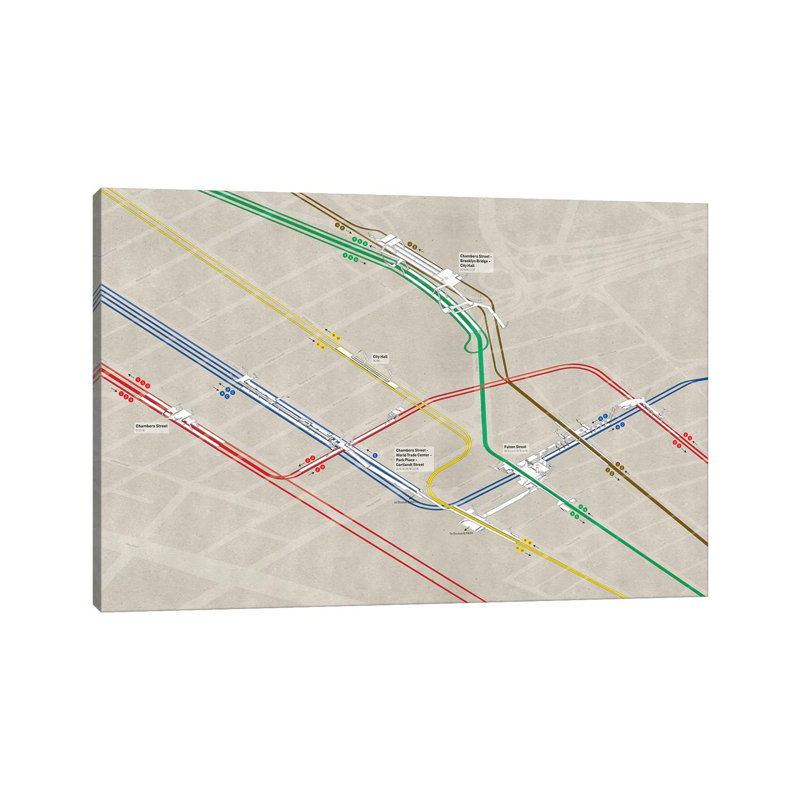 «Downtown Manhattan Subway Cluster» par Project Subway NYC - peinture sur toile tendue, H 26 po x l 40 po x 1,5 po