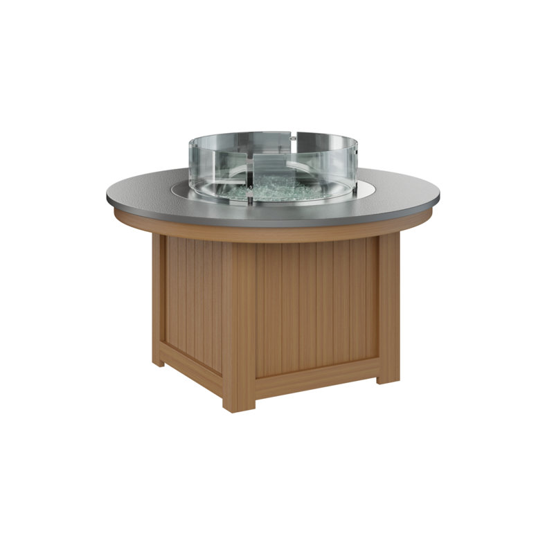 Foyer de table rond Berlin Gardens Donoma, Acier inoxydable martelé avec base en teck nature, H 25 po x l 44 po x P 44 po