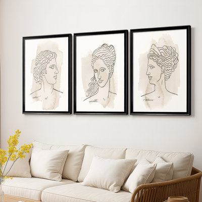 Bustes grecs IV - Toile tendue avec châssis sur mesure - 3 pièces