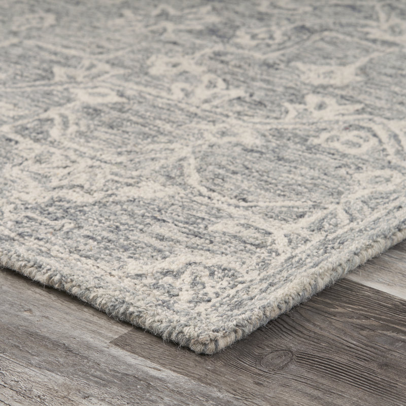 Ivy Handmade Transitional Distressed Floral Motif Tufted Wool Area Rug, Rectangle 7' 6" x 9' 6", Gray