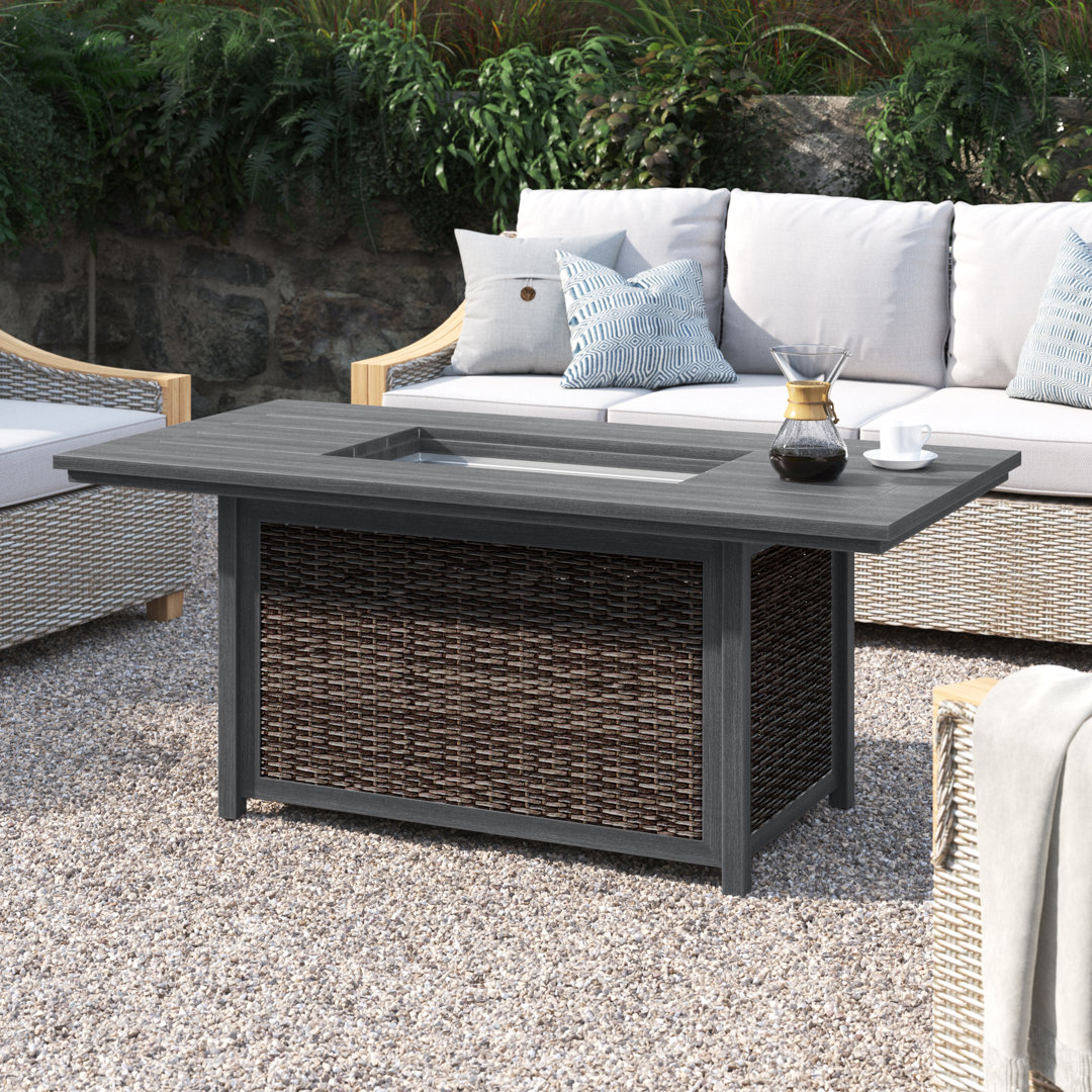 Gabe Aluminum/Wicker Propane/Natural Gas Fire Pit Table Ebern Designs 