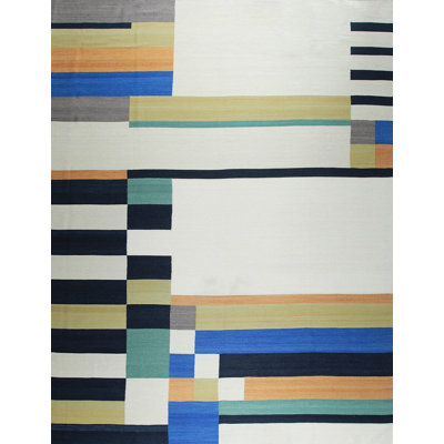 Tapis contemporain multicolore en laine noué à la main à motif géométrique géométrique moderne