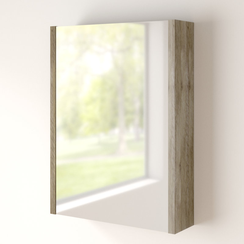 Walker 31.5mm W 800mm H Surface Framed Medicine Cabinet Mirror 3 Fixed, Light Sawn Oak
